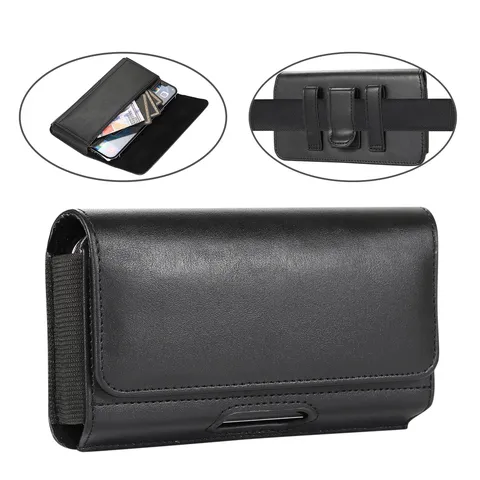 Men Horizontal TPU Faux Leather Cell Phone Loop Holster Waist Bag Cross Belt Case Magnetic Close Wallet Purse Pocket With Card Slots