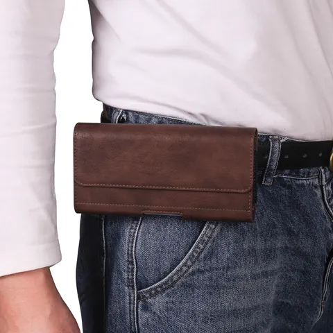 Étui Holster Universel pour Téléphone en Cuir PU avec Clip de Ceinture Pochette de Protection Portefeuille pour Smartphone