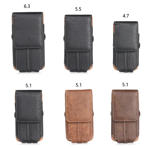 Universal Stone Pattern PU Leather Phone Holster Vertical Waist Bag With Belt Loop Carabiner For Men Business Phone Pouch
