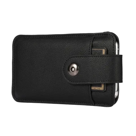 Étui de Téléphone Vertical Universel en Cuir PU Avec Passante de Ceinture Emplacement Carte Boucle Texture Litchi Pochette de Ceinture Protection