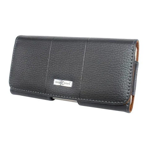 Men Genuine Split Cowhide Leather Phone Holster Horizontal Belt Clip Case Magnetic Closure Mobile Phone Waist Bag Black