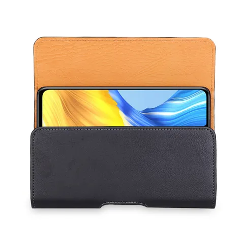 Men's Horizontal Mobile Phone Waist Bag Lychee Pattern TPU Synthetic Leather Holster With Magnetic Closure Belt Clip