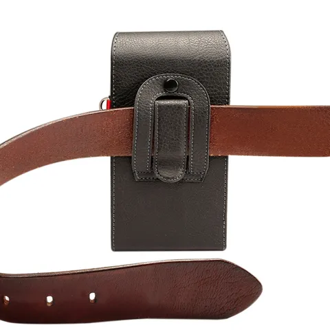 Riñonera Universal de Cuero PU con Patrón de Lichi para Teléfono Funda Vertical con Doble Ranura para Tarjetas Estuche de Cinturón con Tapa Con Correa de Muñeca Para iPhone Samsung Huawei