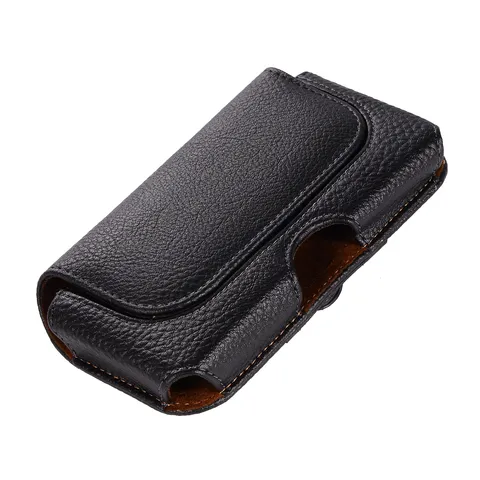 Pochette de Taille Universelle en Cuir PU pour Téléphone Étui Holster à Rabat Avec Motif Litchi pour Hommes Sac Extérieur