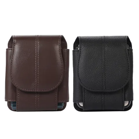 Bolsa de Cintura Universal de Cuero de Vaca para Teléfono Plegable Funda de Cinturón Cubierta Magnética Flip Holster Vertical