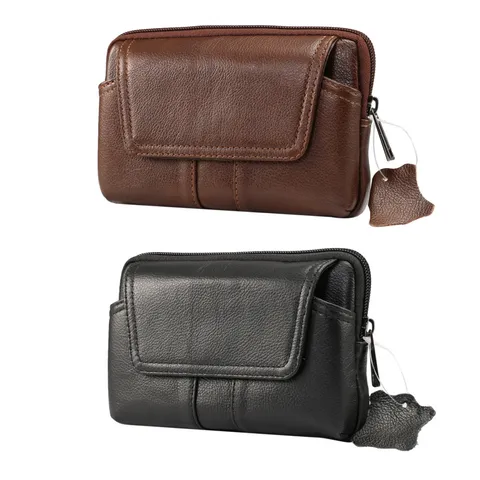 Marsupio per Cellulare da Uomo in Vera Pelle Vintage Multifunzionale con Slot per Carte Passante per Cintura Custodia Anti Usura Tasca Portaoggetti