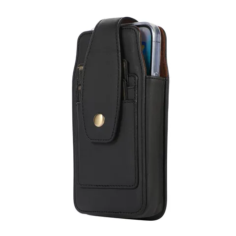 Funda Universal para Teléfono con Presilla de Cinturón Vertical de Cuero PU Con Mosquetón Ranura para Tarjeta Cubierta Magnética con Volteo para Riñonera de Viaje para Senderismo al Aire Libre