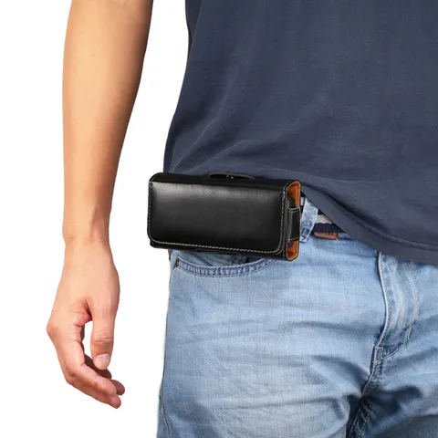 Mens Silicone Phone Case Belt Clip Holster Flip Cover Mobile Phone Waist Bag Litchi Texture Protective Sleeve Carrier