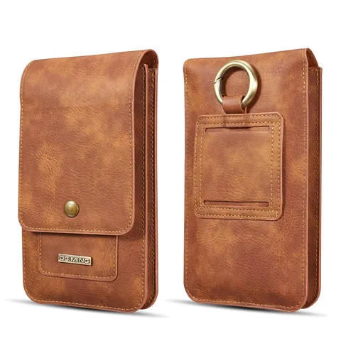 Étui de Taille Universel en Cuir PU pour Téléphone Avec Passant de Ceinture Housse de Protection Multi-Couches Fentes pour Cartes Boucle en Métal