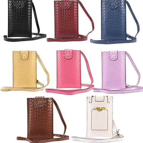 Borsa Universale a Tracolla in Similpelle Intrecciata Portacellulare Motivo Geometrico Custodia a Spalla Portafoglio Marsupio Cover Con Chiusura a Scatto Per Smartphone Unisex