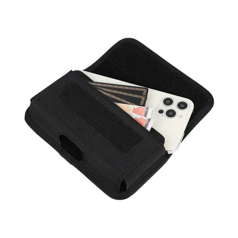 Black PU Leather Horizontal Phone Waist Bag With Belt Loop Clip For iPhone 12 Pro Max Large Screen Smartphone Protective Pouch Case