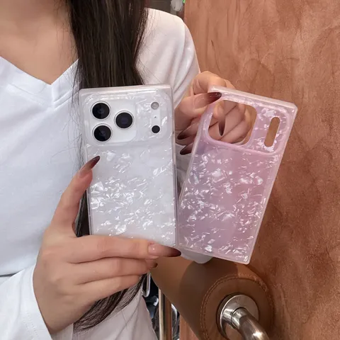 Funda de Teléfono de Silicona con Textura de Concha Cuadrada Minimalista para iPhone IMD Antichoque Funda Posterior Protección Completa