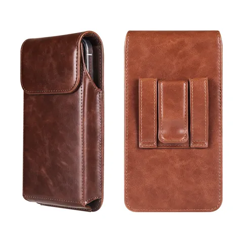 Men Business Vertical TPU Cellphone Loop Holster Belt Pouch Wallet With Magnetic Closure Retro Texture Waist Pouch Bag For Smartphone Case