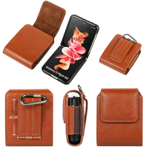 Pochette de Ceinture Universelle pour Téléphone Pliable en Similicuir Motif Lychee Étui Protecteur Avec Clip Ceinture Mousqueton
