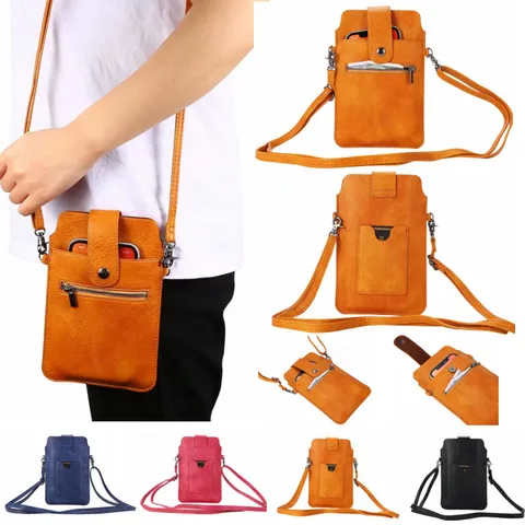 Borsa a Tracolla Universale in Pelle PU per Cellulare Tinta Unita Custodia Verticale Portafoglio Con Tracolla per Donna