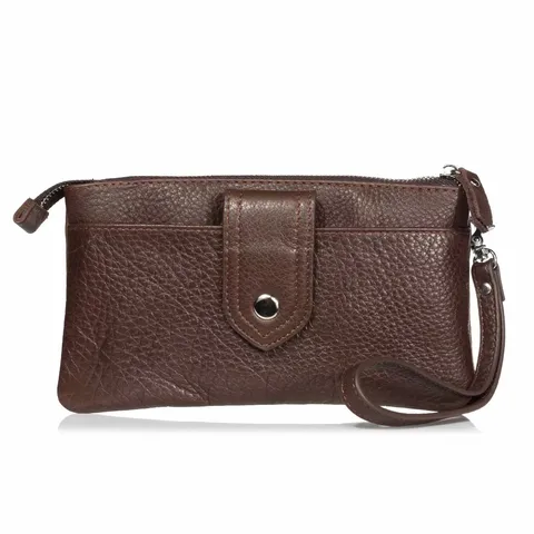 Pochette en Cuir PU Rétro pour Hommes Portefeuille Multifonctionnel Dragonne Étui de Téléphone Couleur Unie Sac à Fermeture Éclair