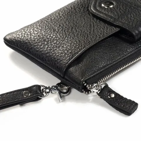 Pochette en Cuir PU Rétro pour Hommes Portefeuille Multifonctionnel Dragonne Étui de Téléphone Couleur Unie Sac à Fermeture Éclair