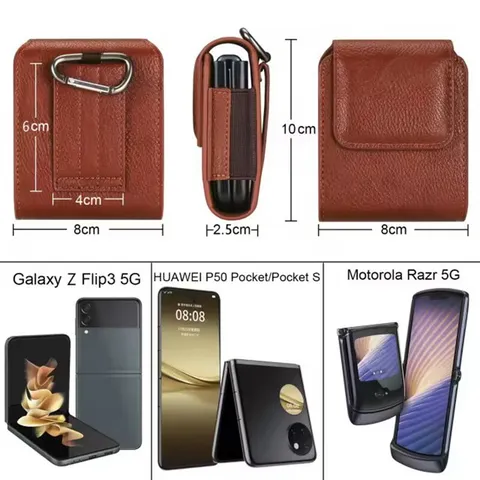 Retro Cowhide Leather Folding Screen Phone Waist Bag Magnetic Closure Belt Loop Holster Pouch Outer Pocket Mobile Phone Case