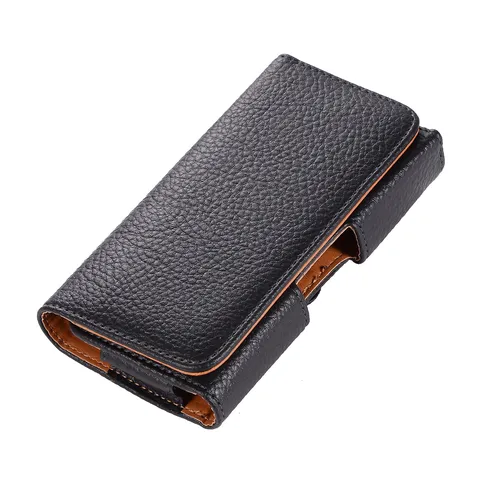 Étui Universel pour Téléphone en Cuir PU Avec Clip de Ceinture Motif de Litchi Boucle Horizontale Pochette de Protection