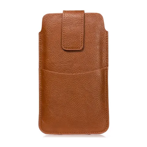 Étui de Téléphone Universel Texture Graine de Lychee Avec Passant de Ceinture Poche Extérieure Fente Carte Pochette Protectrice Sac de Taille Pour Hommes Femmes
