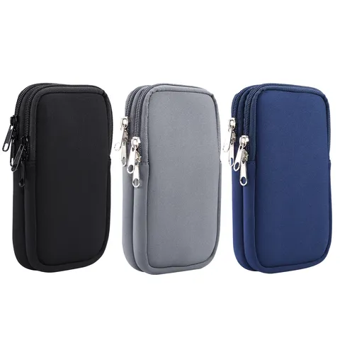 Waterproof Neoprene Nylon Universal Smartphone Waist Bag Multifunctional Dual Zipper Compartments Running Pouch Belt Loop Wallet Case With Carabiner Hook