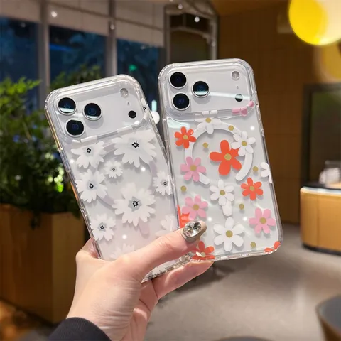 Magnetic Floral Clear Phone Case For iPhone Full Coverage Embossed Flower Protective Back Cover Shield