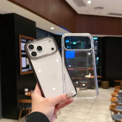 Minimalist Transparent Two-in-One Shockproof Phone Case With Metal Buttons Protective Cover For iPhone Series PC Shell