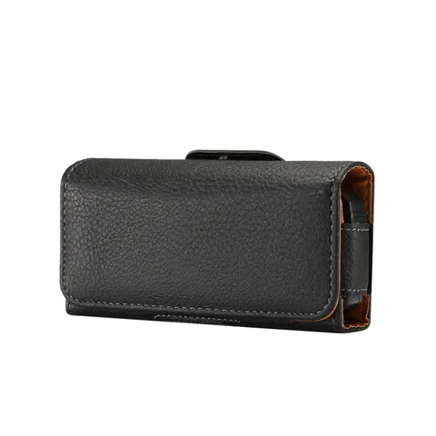 Universal Mobile Phone Belt Pouch Lychee Pattern Flip Cover Waist Hanging Artificial Leather Case For Elderly Men Phone