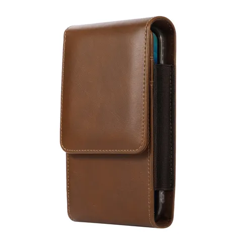 Men Business Vintage PU Leather Cell Phone Belt Loop Holster Pouch Double Layer Multifunctional Waist Bag