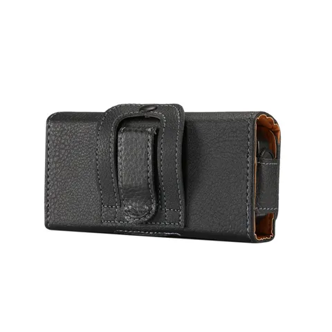 Universal Mobile Phone Belt Pouch Lychee Pattern Flip Cover Waist Hanging Artificial Leather Case For Elderly Men Phone