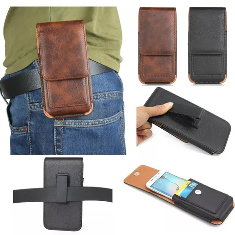 Fodero per Cellulare da Cintura Universale in Pelle PU con Clip Girevole Porta Carte Chiusura Magnetica Custodia a Portafoglio Verticale