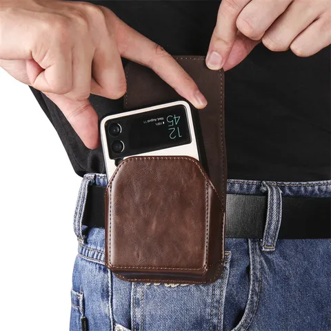 Men PU Leather Phone Waist Bag Magnetic Closure Belt Loop Holster Vertical Flip Phone Pouch For Foldable Smartphone