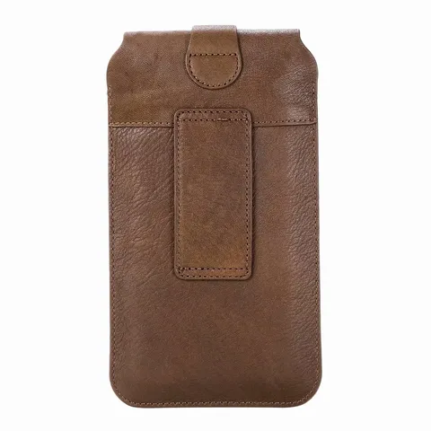 Minimalist Genuine Cowhide Leather Vertical Phone Pouch Waist Loop Holster Magnetic Wallet Bag Card Slot Case For Men Women