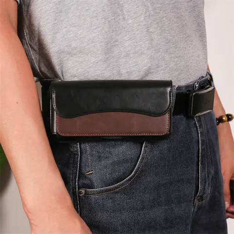 Universal Faux Leather Phone Holster Horizontal Flap Magnetic Closure Belt Pouch Bag Waist Pack For Smart Phone Cases
