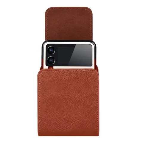 Retro Cowhide Leather Folding Screen Phone Waist Bag Magnetic Closure Belt Loop Holster Pouch Outer Pocket Mobile Phone Case