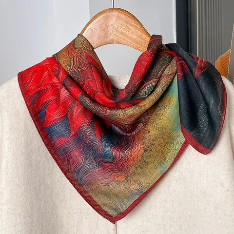 Pañuelo Cuadrado de Seda Artificial de Moda para Mujer Pañuelo Estampado Floral Artístico