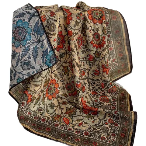 Bufanda Cuadrada con Estampado Floral de Moda para Mujer Pañuelo de Cuello de Poliéster Suave y Ligero Estilo Pastoral