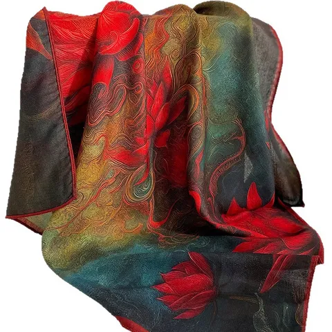 Pañuelo Cuadrado de Seda Artificial de Moda para Mujer Pañuelo Estampado Floral Artístico
