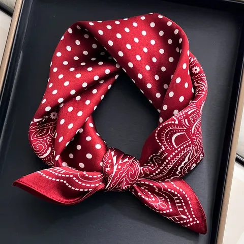Pañuelo Cuadrado de Seda de Morera para Mujer Vintage Lunares Paisley Estampado Pañuelo de Cuello Moda Ligero