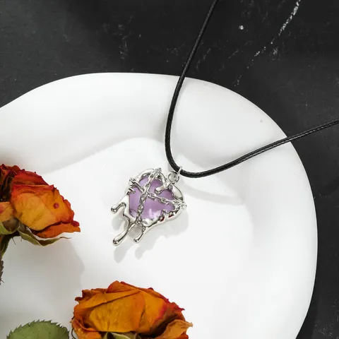 Gothic Punk Dark Lava Heart Pendant Necklace For Women Y2K Alloy Molten Heart Black Rope Chain Choker Party Jewelry