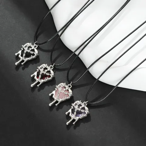 Gothic Punk Dark Lava Heart Pendant Necklace For Women Y2K Alloy Molten Heart Black Rope Chain Choker Party Jewelry