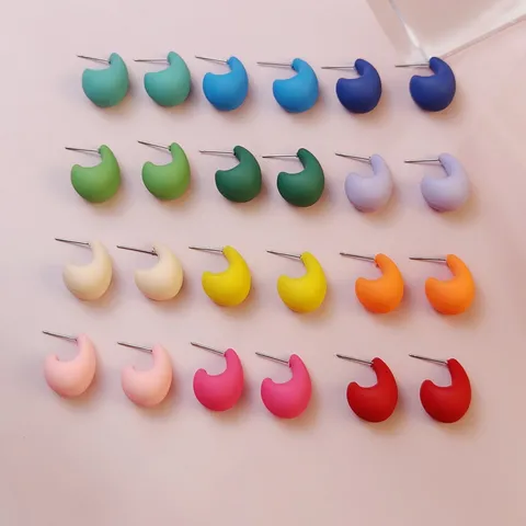 Sweet Macaron Color Teardrop Stud Earrings For Women Matte C-Shaped Drop Earrings Minimalist Smooth Plastic CCB Studs Jewelry