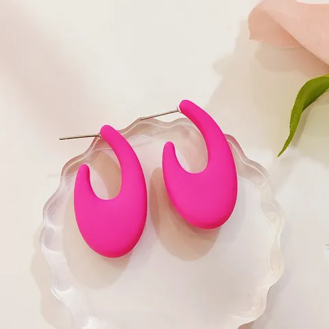 Creative Summer Candy Color Semicircle C-Shaped Stud Earrings Sweet Minimalist Geometric CCB Electroplated Earrings For Women Jewelry