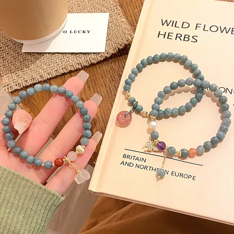 Ethnic Style Burmese Jade Beads Bracelet For Women Handmade Natural Stone Strawberry Quartz Butterfly Safety Buckle Gourd Peach Beads Bracelet Jewelry Gift