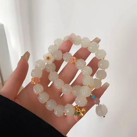Fresh Sweet Glaze Lotus Beaded Bracelet For Women Handmade Flower Strawberry Pendant Tassel Charm Bracelet Travel Jewelry Gift