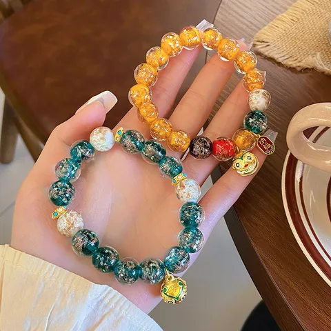 Vintage Ethnic Colored Glaze Bracelet For Women Retro Mythical Beast Lucky Pendant Handmade Beaded Bracelet Jewelry Gift