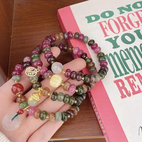 Ethnic Style Colorful Jade Agate Beaded Bracelet Retro Literary Fortune Cat Fu Pendant Hand Jewelry Gift For Women Friends