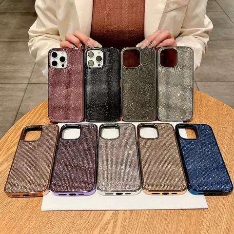 Custodia per Telefono Lussuosa in PC Strass Galvanica Protezione Completa Anti-Caduta Cielo Stellato Cover Protettiva Luccicante per Smartphone