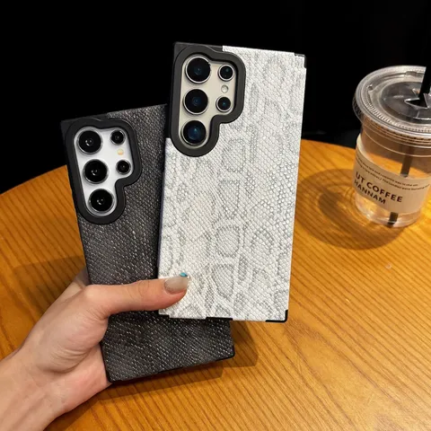 Snakeskin Pattern Magnetic Phone Case For Samsung Galaxy Ultra Plus Series Full Coverage Shockproof Cover Wrist Strap Holder