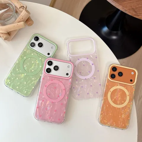 Korean Style Magnetic Silicone Phone Case With Shell Texture And Polka Dots Shockproof Cover For iPhone Series Accessories